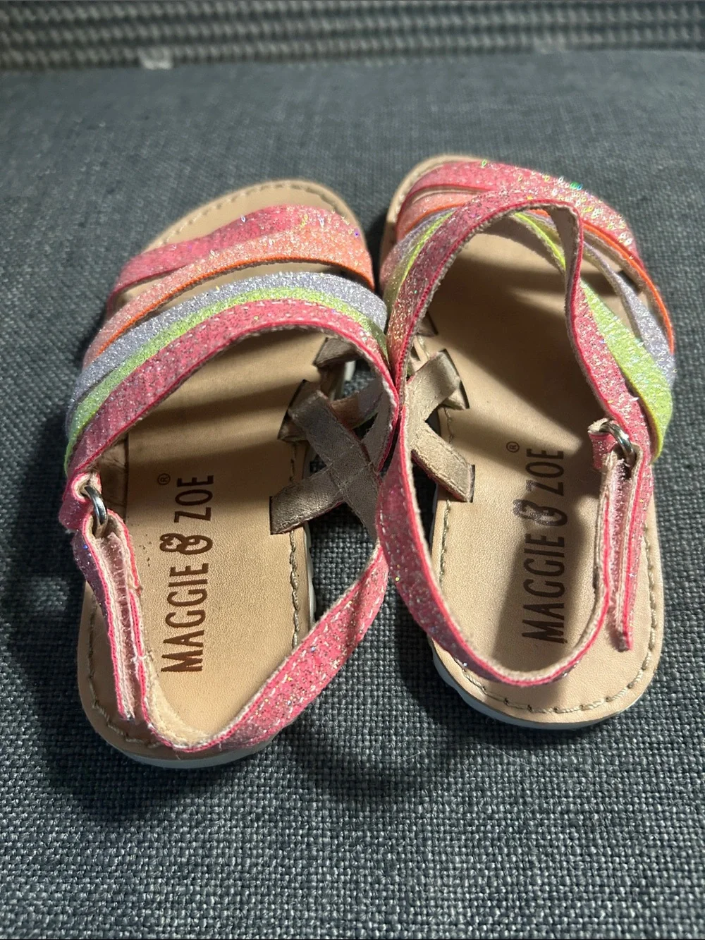 Maggie & Zoe Glitter Multi-Striped Pink Green Purple Orange Sandals